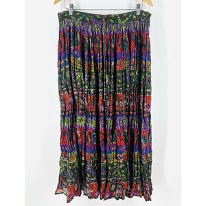 Vintage Lemieux Maxi‎ Skirt Size Crinkle Colorful Boho Hippie Festival DD05